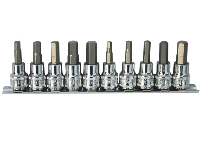 SP - SOCKET RAIL 1/4' & 3/8'DR 10PC INHEX SAE 
